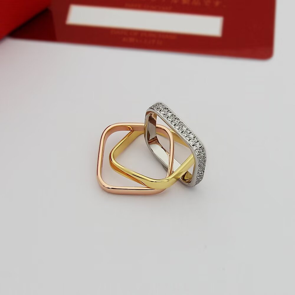 Cartier Trinity ring 18k yellow gold 18k rose gold 18k white gold pave set clear diamonds 6