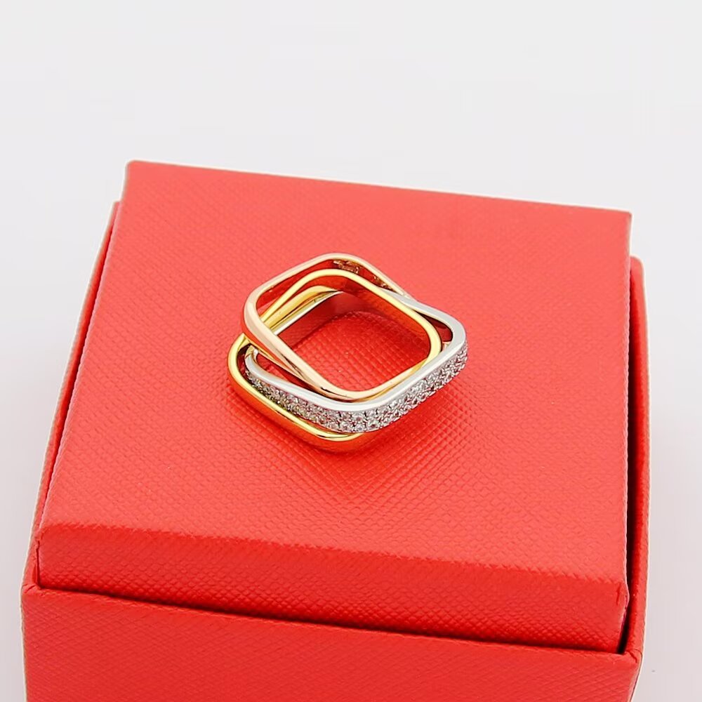 Cartier Trinity ring 18k yellow gold 18k rose gold 18k white gold pave set clear diamonds 6