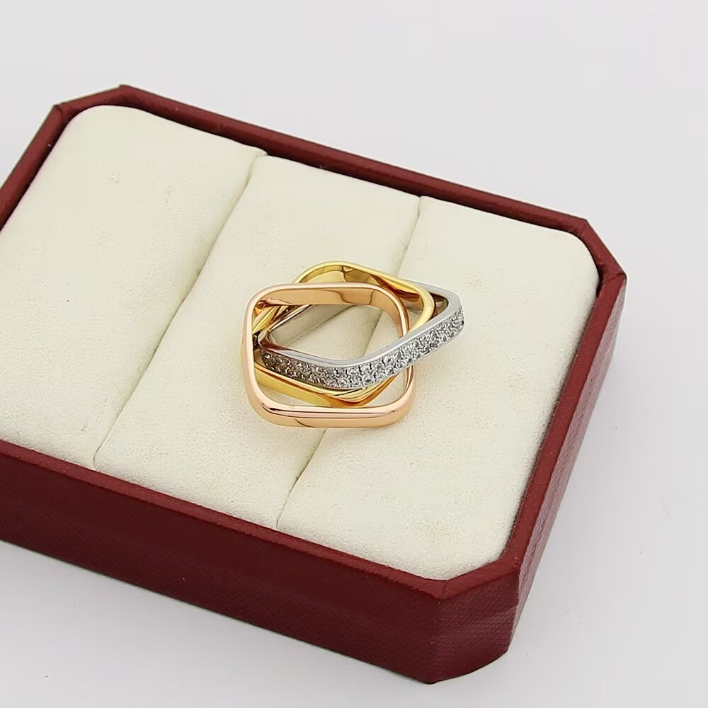 Cartier Trinity ring 18k yellow gold 18k rose gold 18k white gold pave set clear diamonds 6