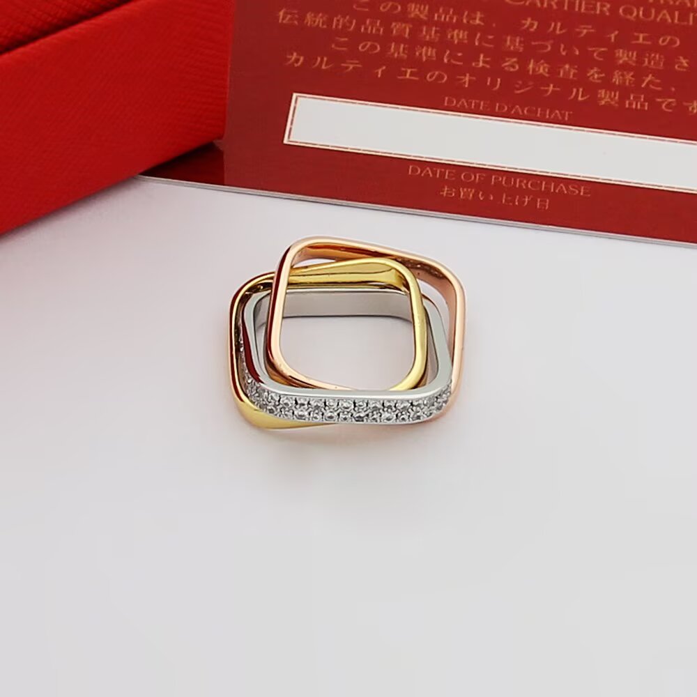 Cartier Trinity ring 18k yellow gold 18k rose gold 18k white gold pave set clear diamonds 6