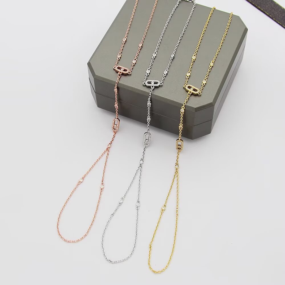 Messika Move Uno bracelet Rose gold metal with clear diamond accents Adjustable chain length