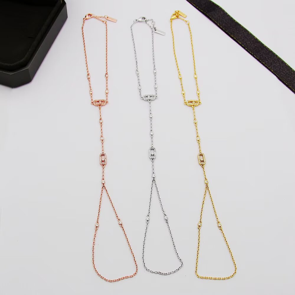 Messika Move Uno bracelet Rose gold metal with clear diamond accents Adjustable chain length