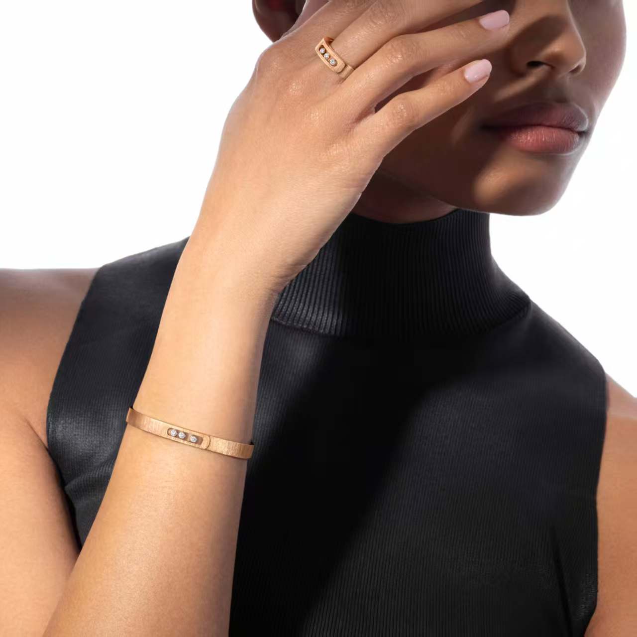 Messika Move Noa bracelet 18K rose gold 18K white gold 18K yellow gold with clear diamond accents 17cm