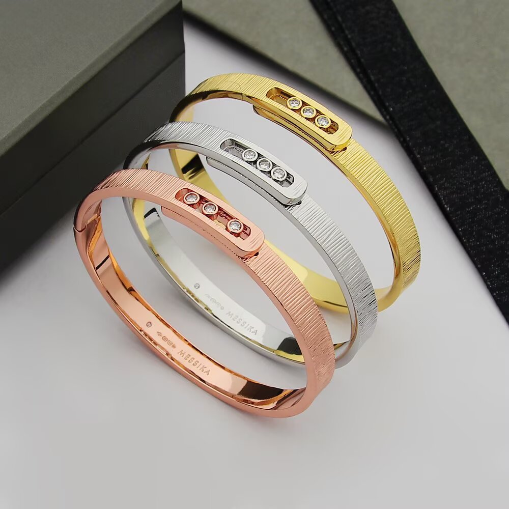 Messika Move Noa bracelet 18K rose gold 18K white gold 18K yellow gold with clear diamond accents 17cm