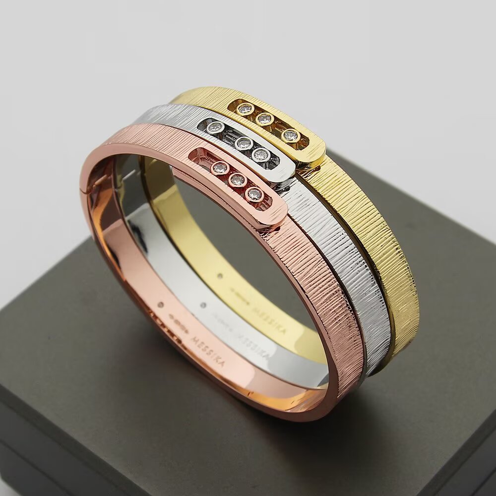 Messika Move Noa bracelet 18K rose gold 18K white gold 18K yellow gold with clear diamond accents 17cm
