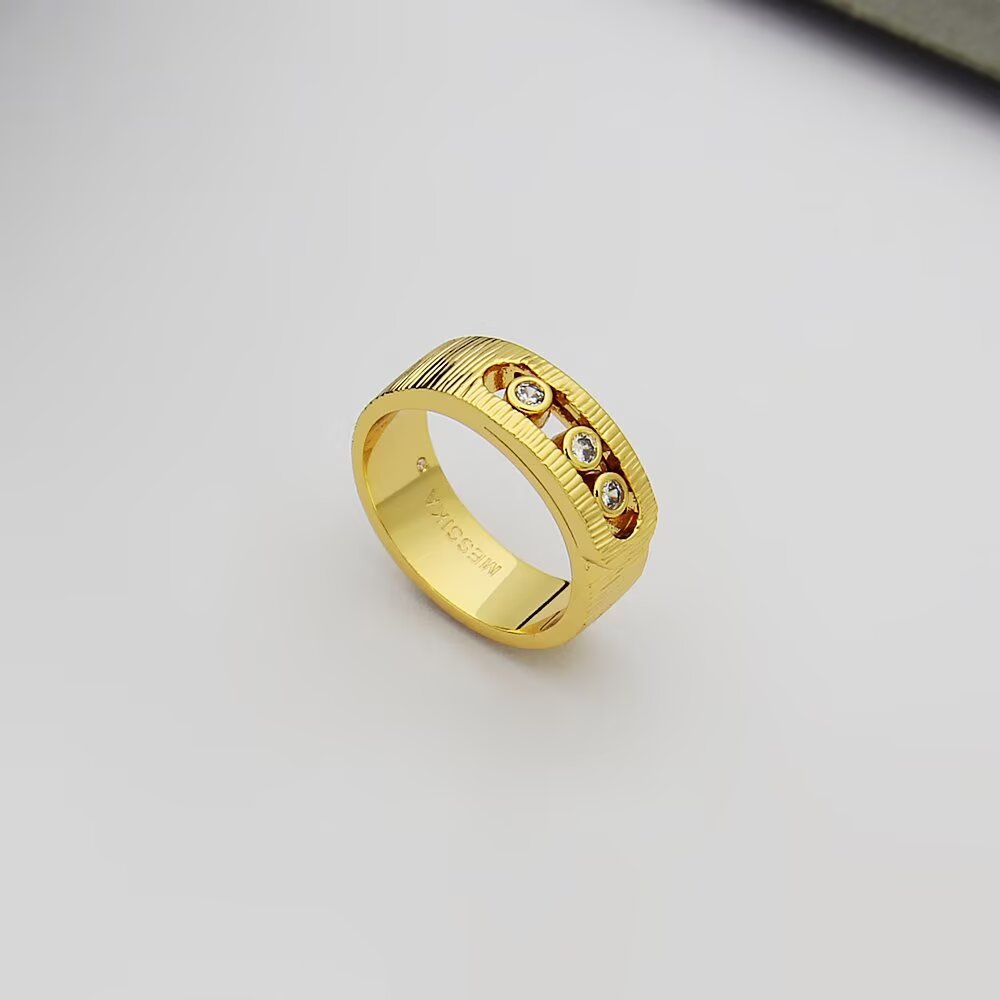 Messika Move Noa ring 18k yellow gold 18k white gold 18k rose gold with clear round diamonds brushed textured metal finish 6 7 8 9