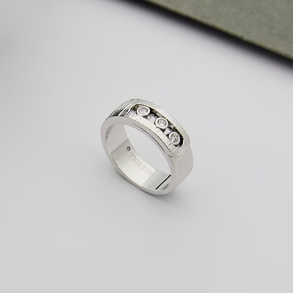 Messika Move Noa ring 18k yellow gold 18k white gold 18k rose gold with clear round diamonds brushed textured metal finish 6 7 8 9