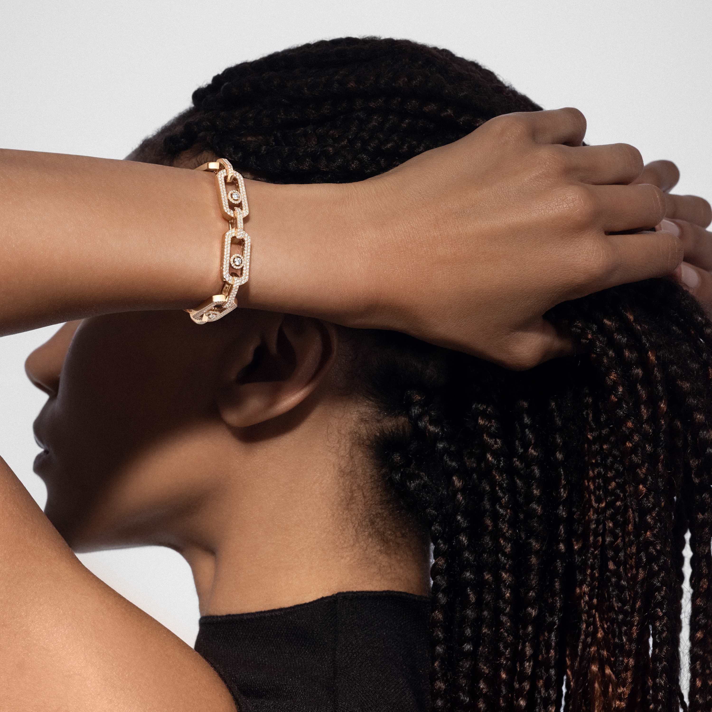 Messika Move Link bracelet 18k yellow gold 18k white gold 18k rose gold with pave white diamonds 17cm
