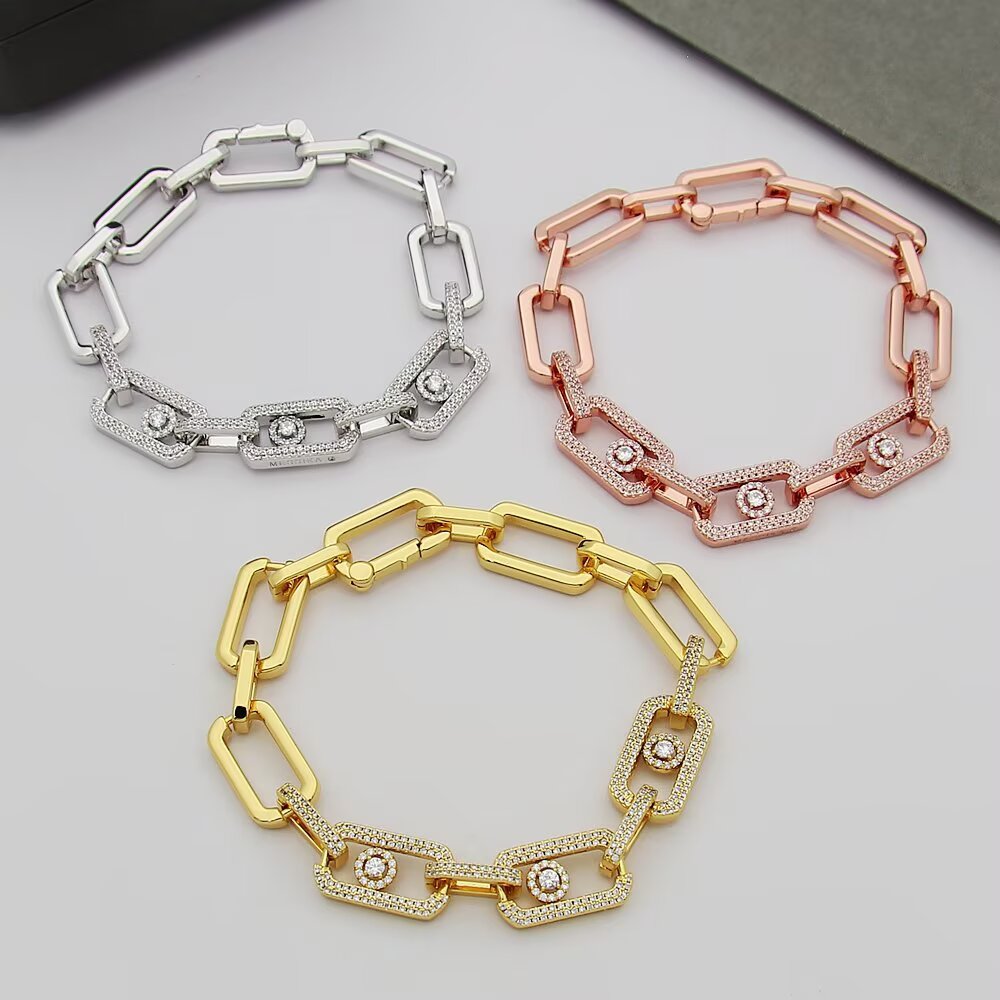 Messika Move Link bracelet 18k yellow gold 18k white gold 18k rose gold with pave white diamonds 17cm