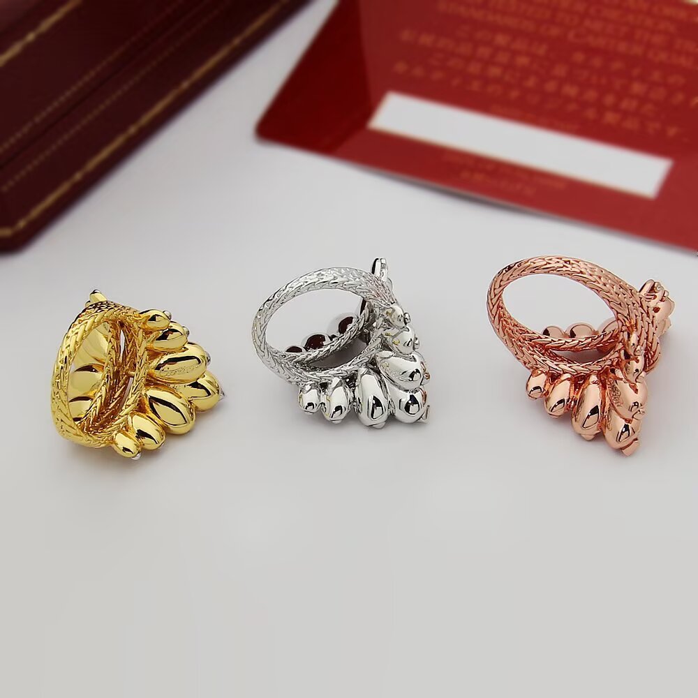 Cartier Grain de cafe ring yellow gold with white gold accents and clear diamonds silver with clear diamonds rose gold with clear diamonds 50