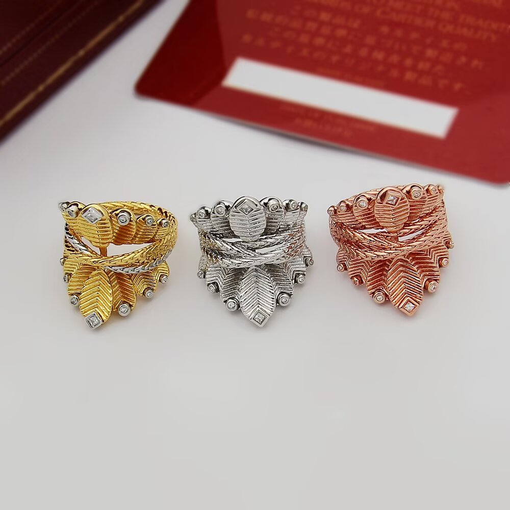 Cartier Grain de cafe ring yellow gold with white gold accents and clear diamonds silver with clear diamonds rose gold with clear diamonds 50