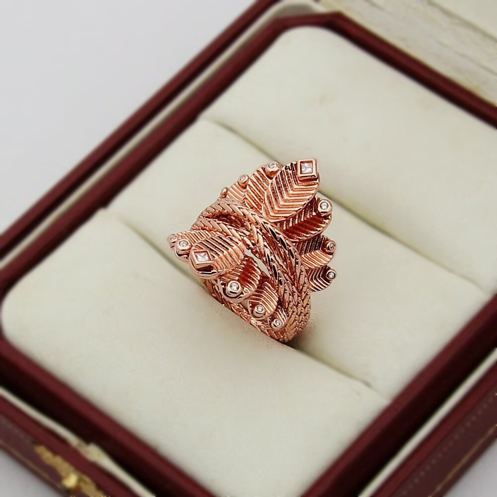 Cartier Grain de cafe ring yellow gold with white gold accents and clear diamonds silver with clear diamonds rose gold with clear diamonds 50