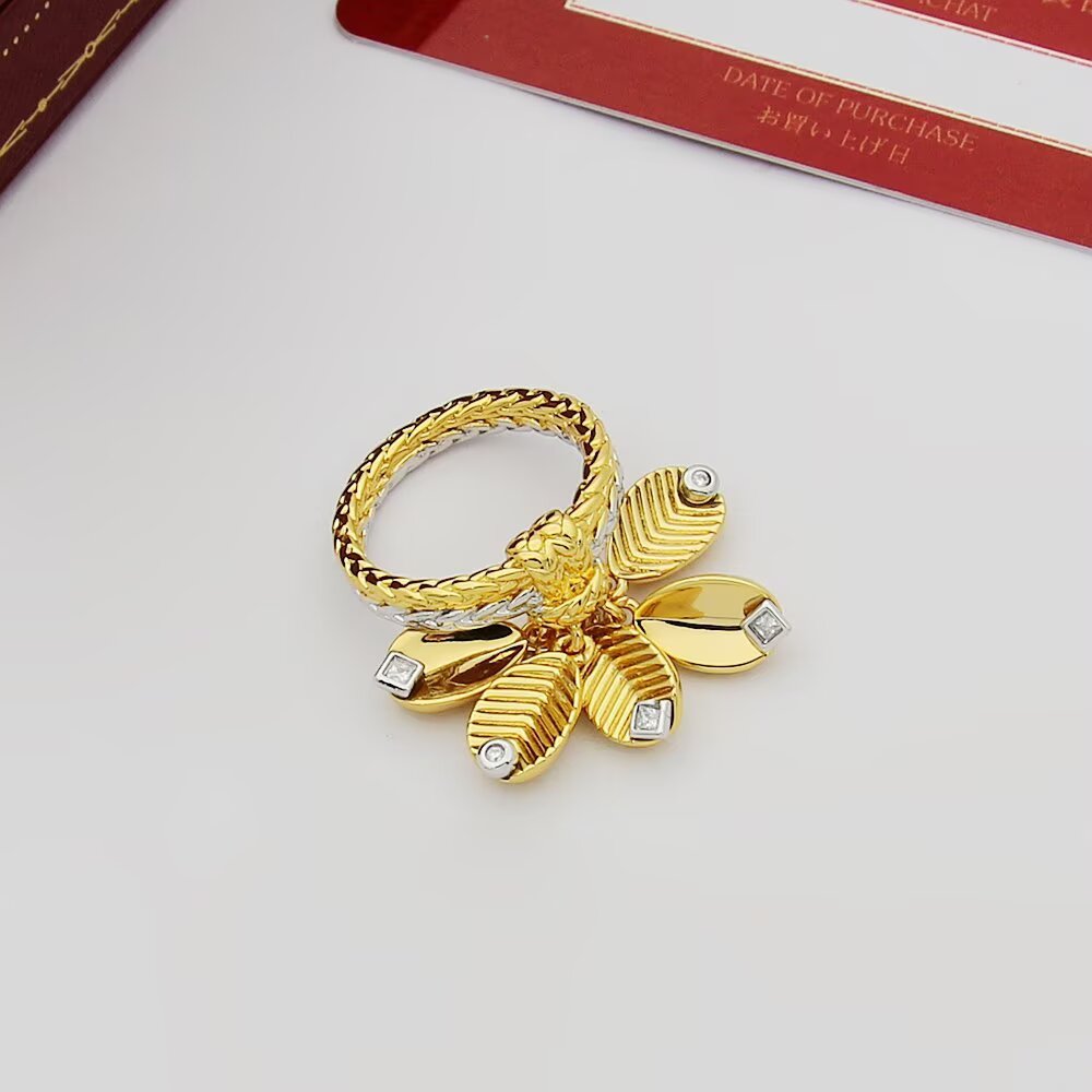 Cartier Grain de Cafe ring 18k yellow gold 18k white gold clear diamond 50