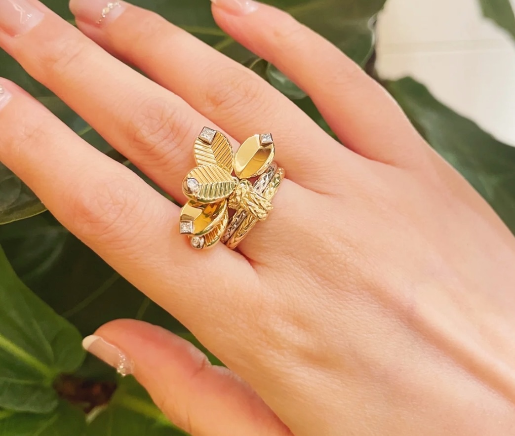 Cartier Grain de Cafe ring 18k yellow gold 18k white gold clear diamond 50