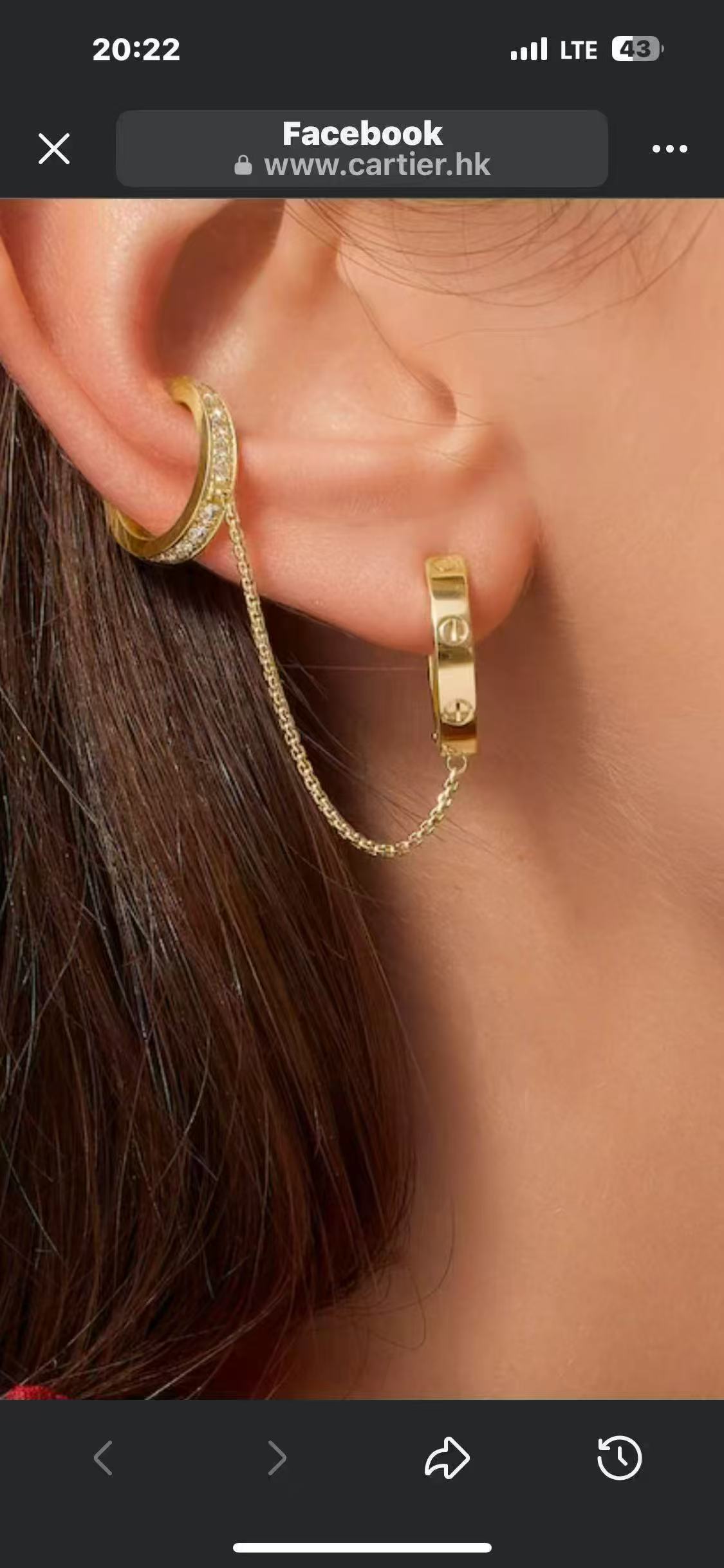 Cartier Love earrings Yellow gold with clear round-cut diamonds 12mm hoop diameter 30mm chain length