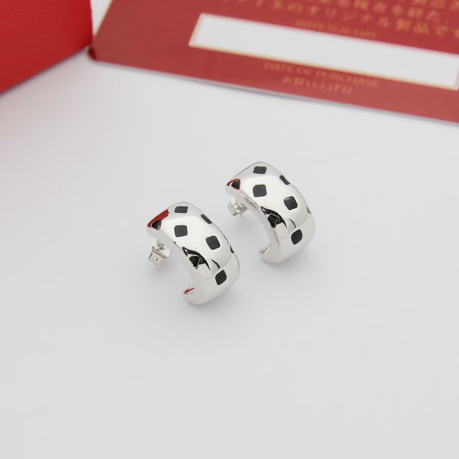 Cartier Panthere de Cartier earrings 18k yellow gold 18k white gold 18k rose gold with black lacquer spots 12mm hoop diameter
