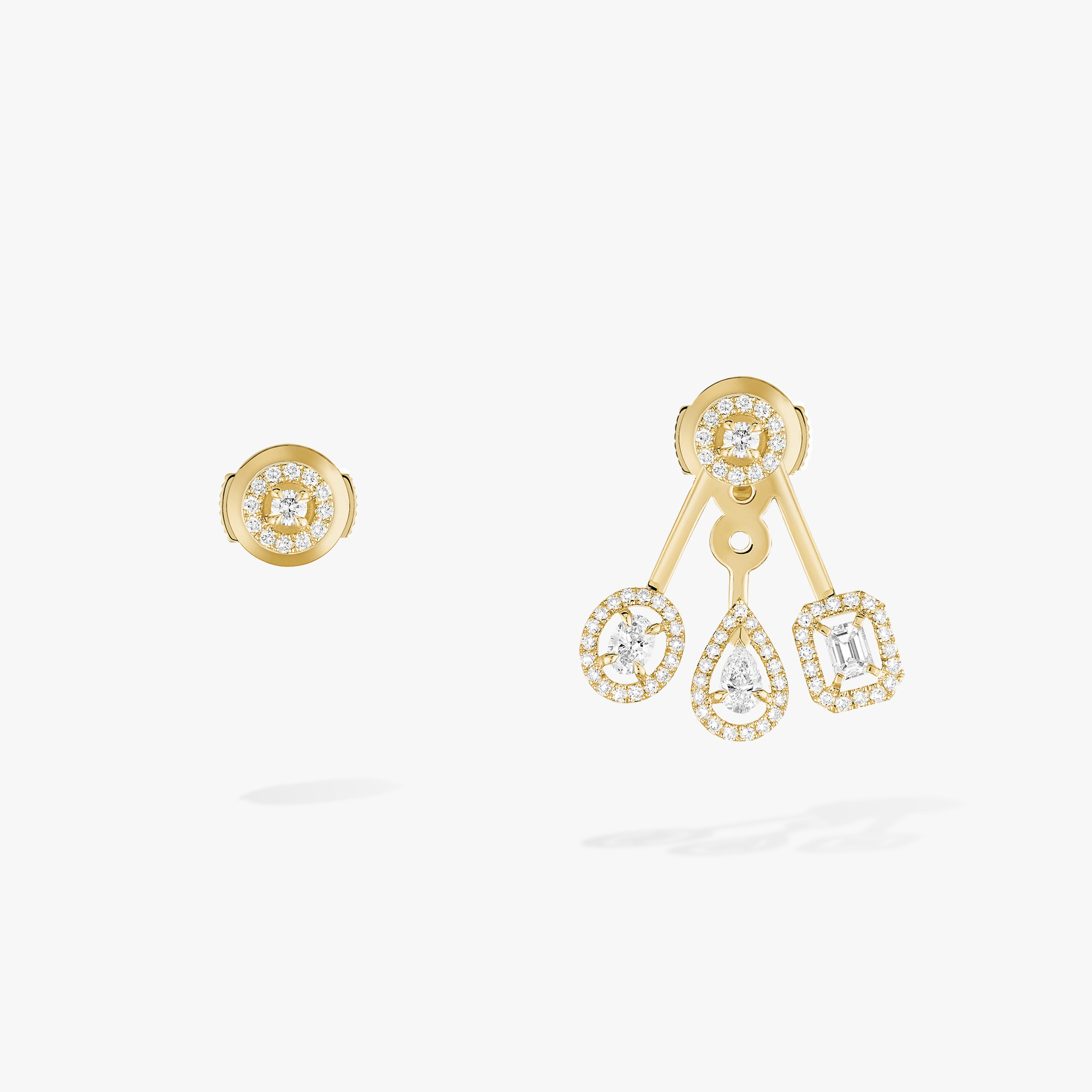 Messika My Twin earrings 18K yellow gold 18K rose gold 18K white gold with clear diamonds 12mm drop length