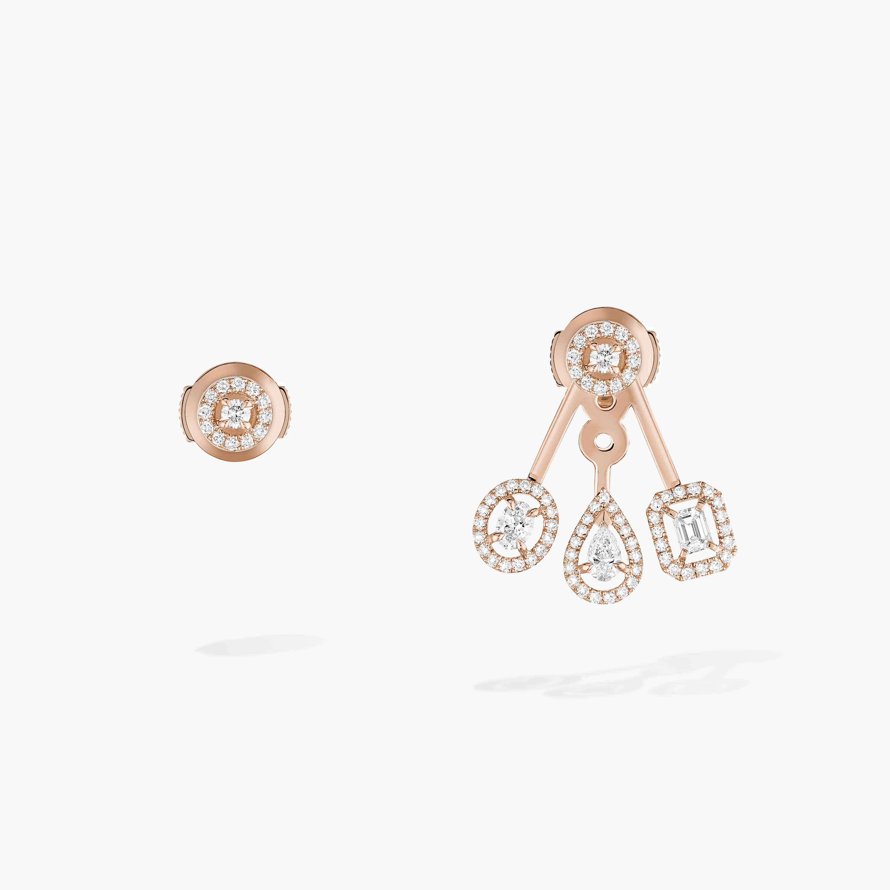 Messika My Twin earrings 18K yellow gold 18K rose gold 18K white gold with clear diamonds 12mm drop length