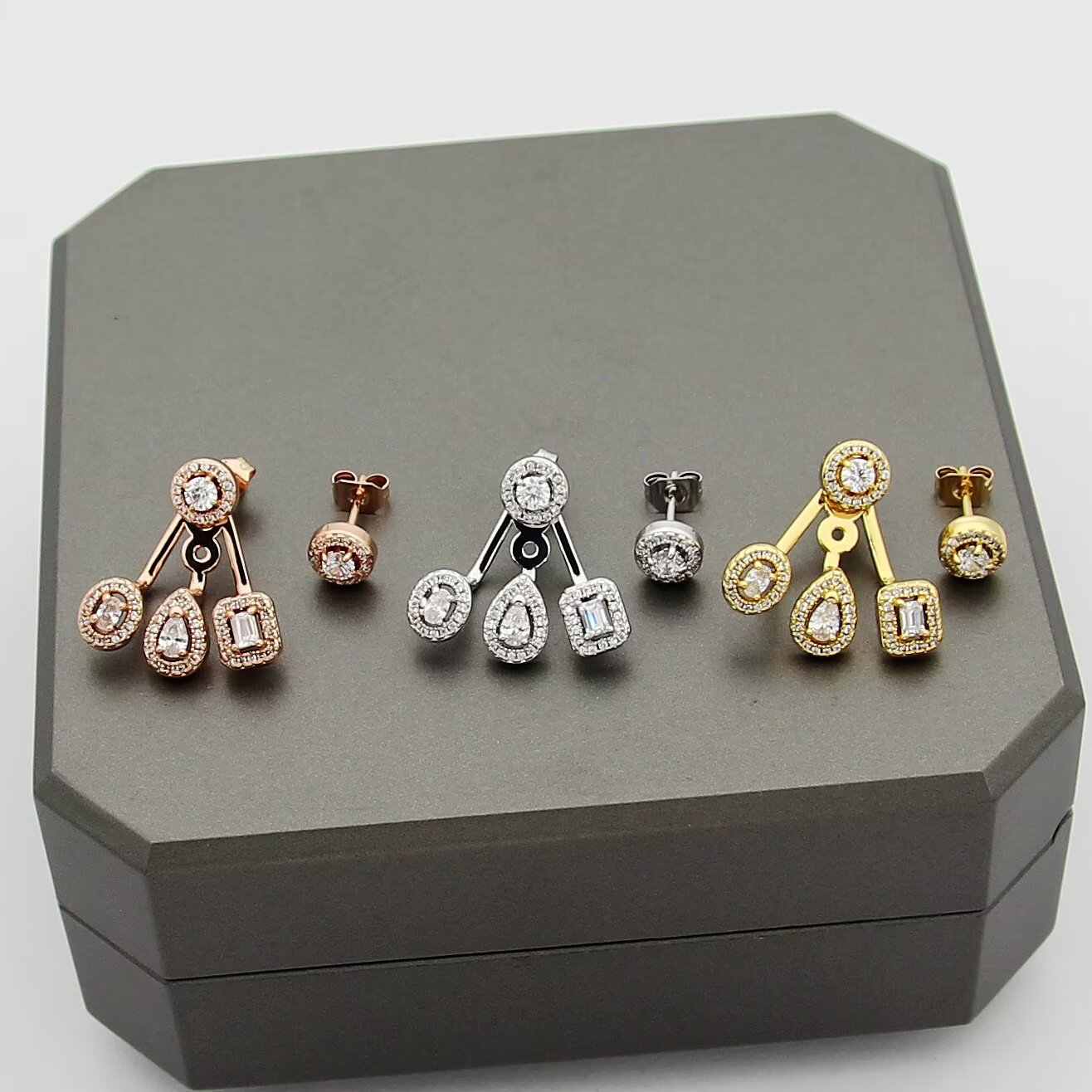 Messika My Twin earrings 18K yellow gold 18K rose gold 18K white gold with clear diamonds 12mm drop length