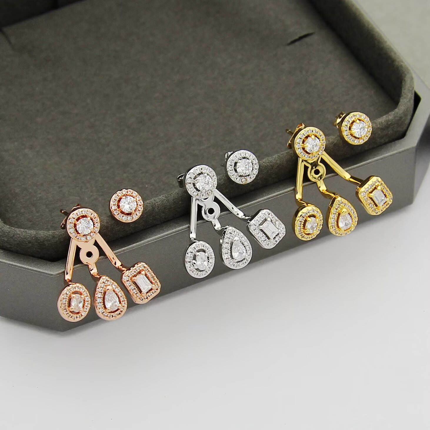 Messika My Twin earrings 18K yellow gold 18K rose gold 18K white gold with clear diamonds 12mm drop length