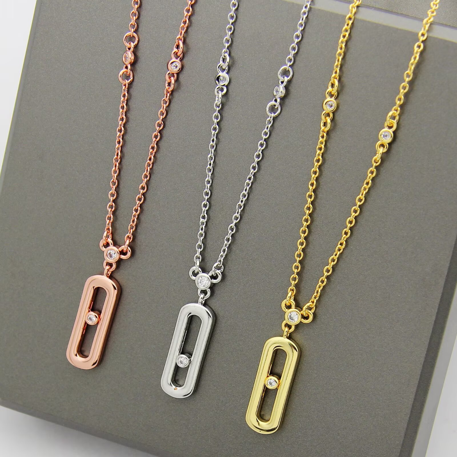Messika Move Uno necklace 18k rose gold with diamond 18k white gold with diamond 18k yellow gold with diamond 45cm