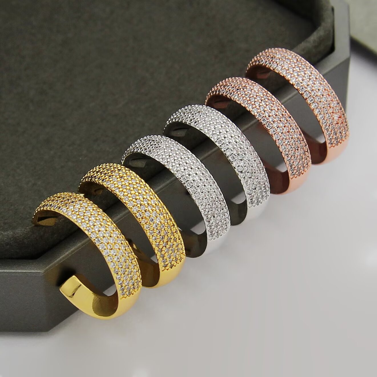 Messika Move Series Pave Hoop Earrings earrings Available in rhodium-plated silver-toned metal yellow gold-toned metal and rose gold-toned metal all set with clear pave diamonds 20mm outer hoop diameter