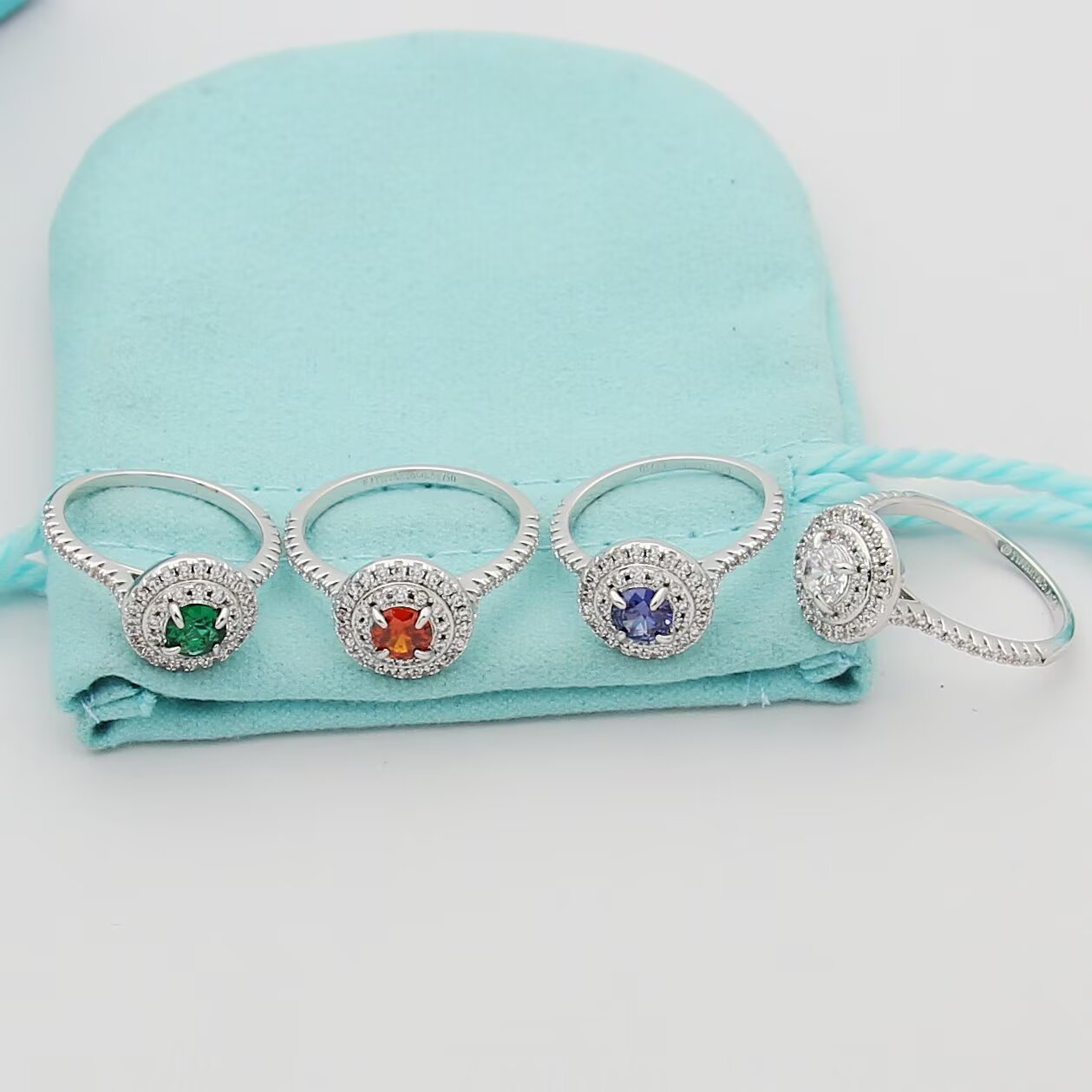 Tiffany Tiffany Soleste ring Sterling silver with white diamond halos available with emerald ruby tanzanite orange sapphire or colorless diamond center stones 7