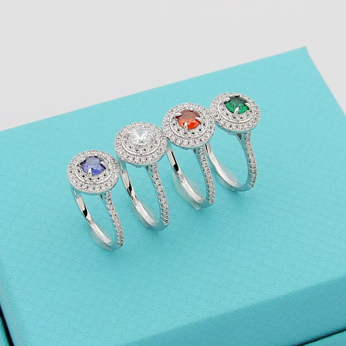 Tiffany Tiffany Soleste ring Sterling silver with white diamond halos available with emerald ruby tanzanite orange sapphire or colorless diamond center stones 7