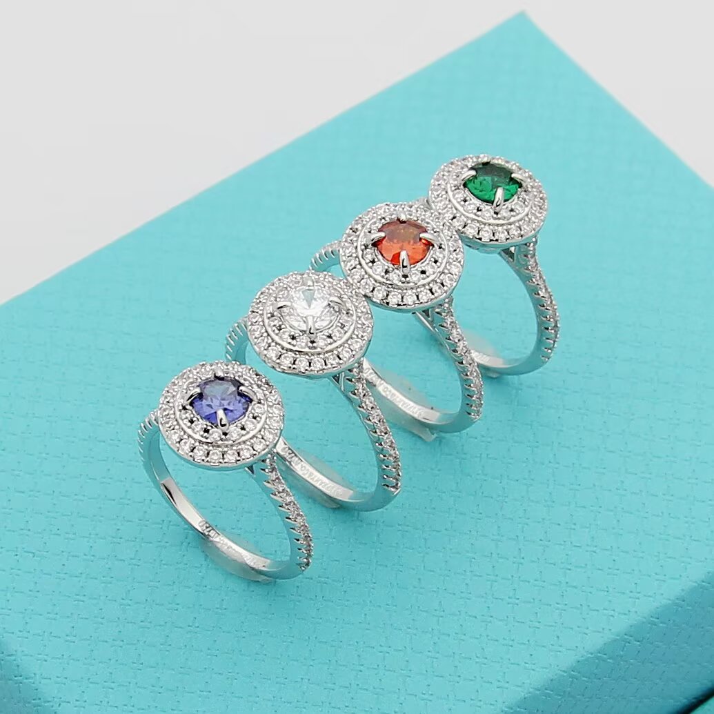 Tiffany Tiffany Soleste ring Sterling silver with white diamond halos available with emerald ruby tanzanite orange sapphire or colorless diamond center stones 7