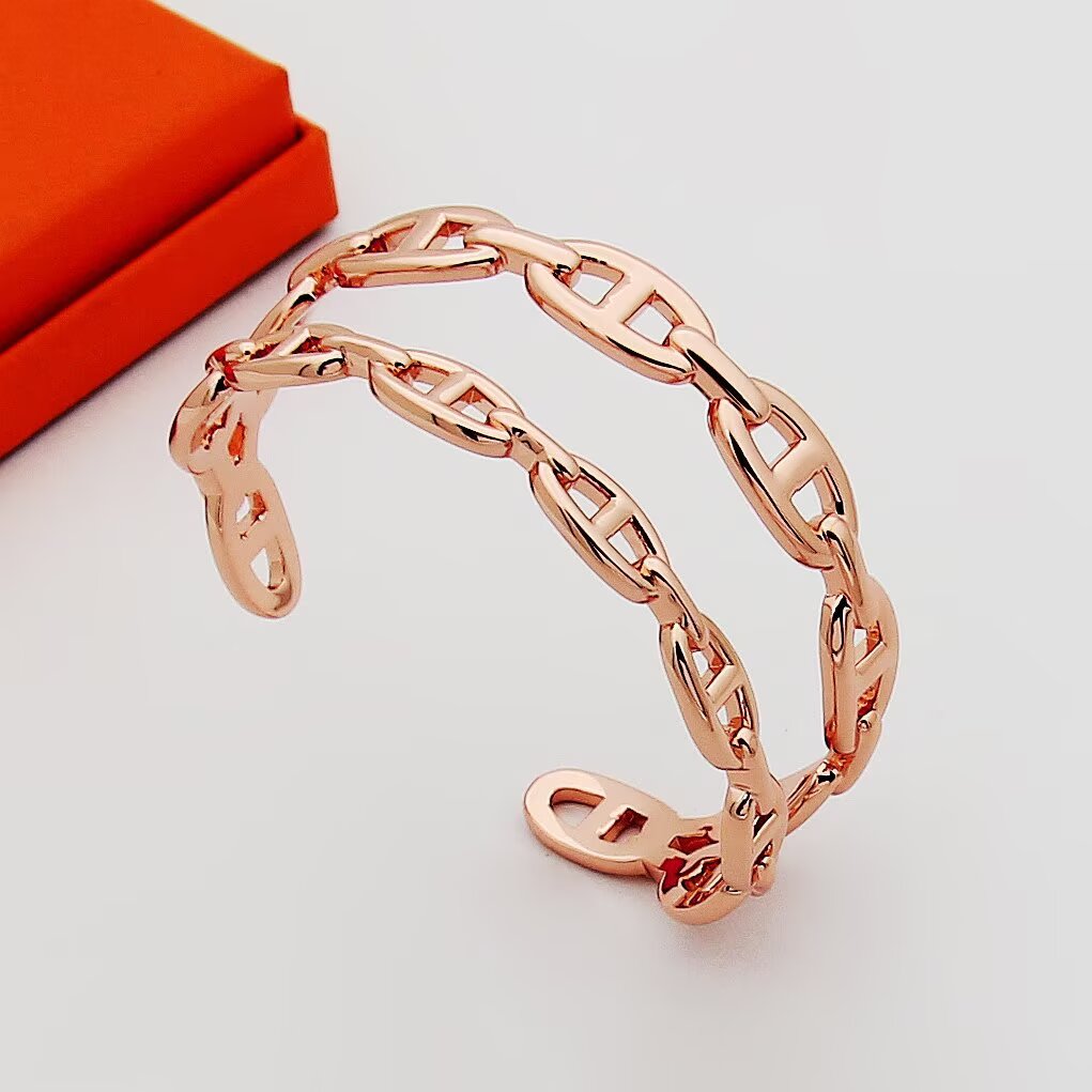 Bracciale Hermes Chaine d Ancre Enchainee Argento sterling metallo argentato senza pietre preziose Polsino aperto regolabile taglia unica