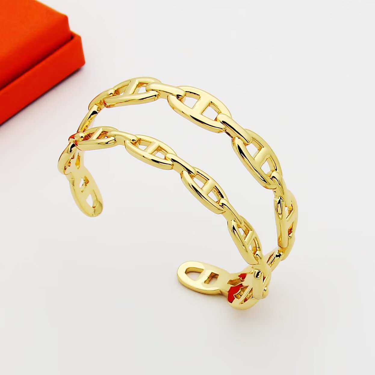 Bracciale Hermes Chaine d Ancre Enchainee Argento sterling metallo argentato senza pietre preziose Polsino aperto regolabile taglia unica