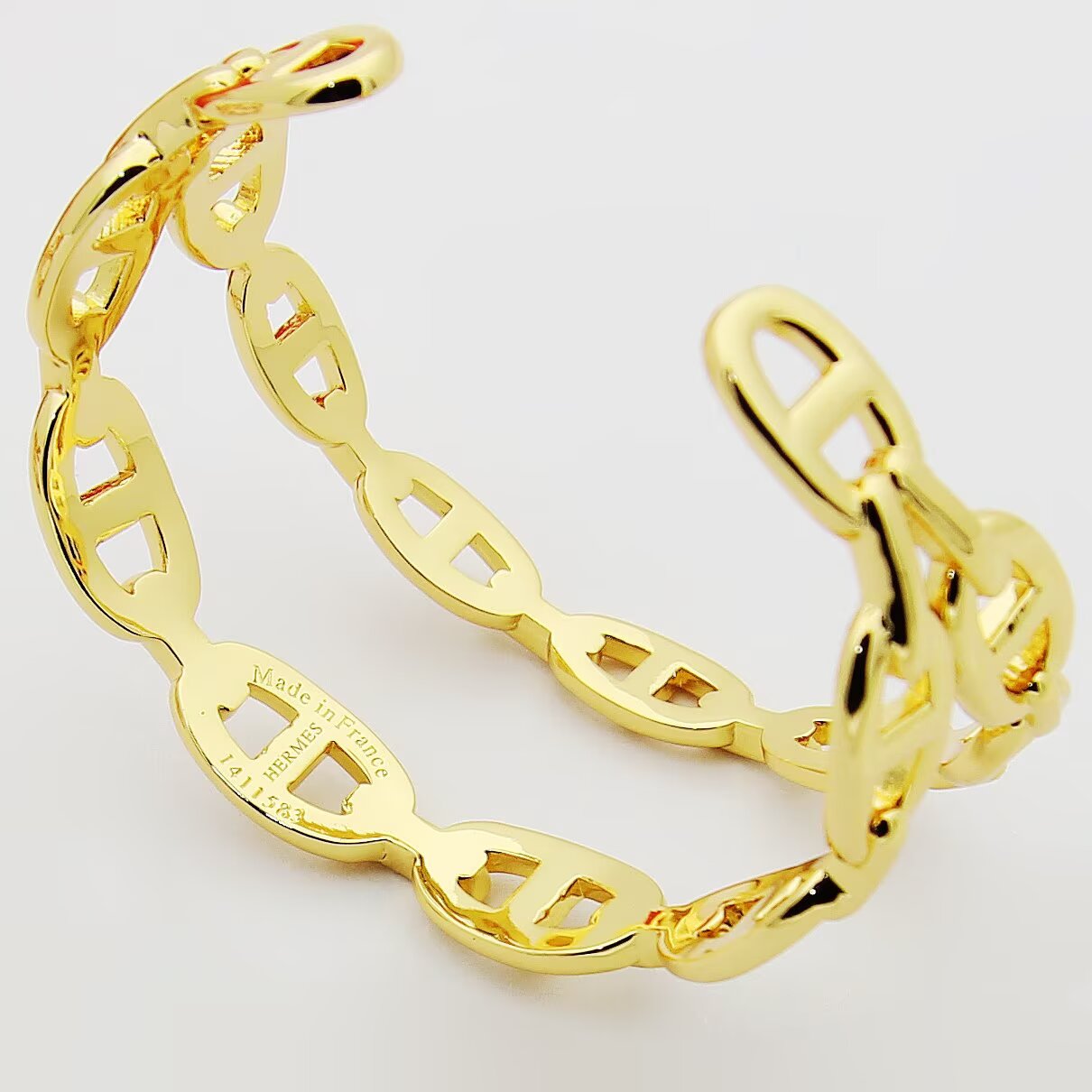 Bracciale Hermes Chaine d Ancre Enchainee Argento sterling metallo argentato senza pietre preziose Polsino aperto regolabile taglia unica