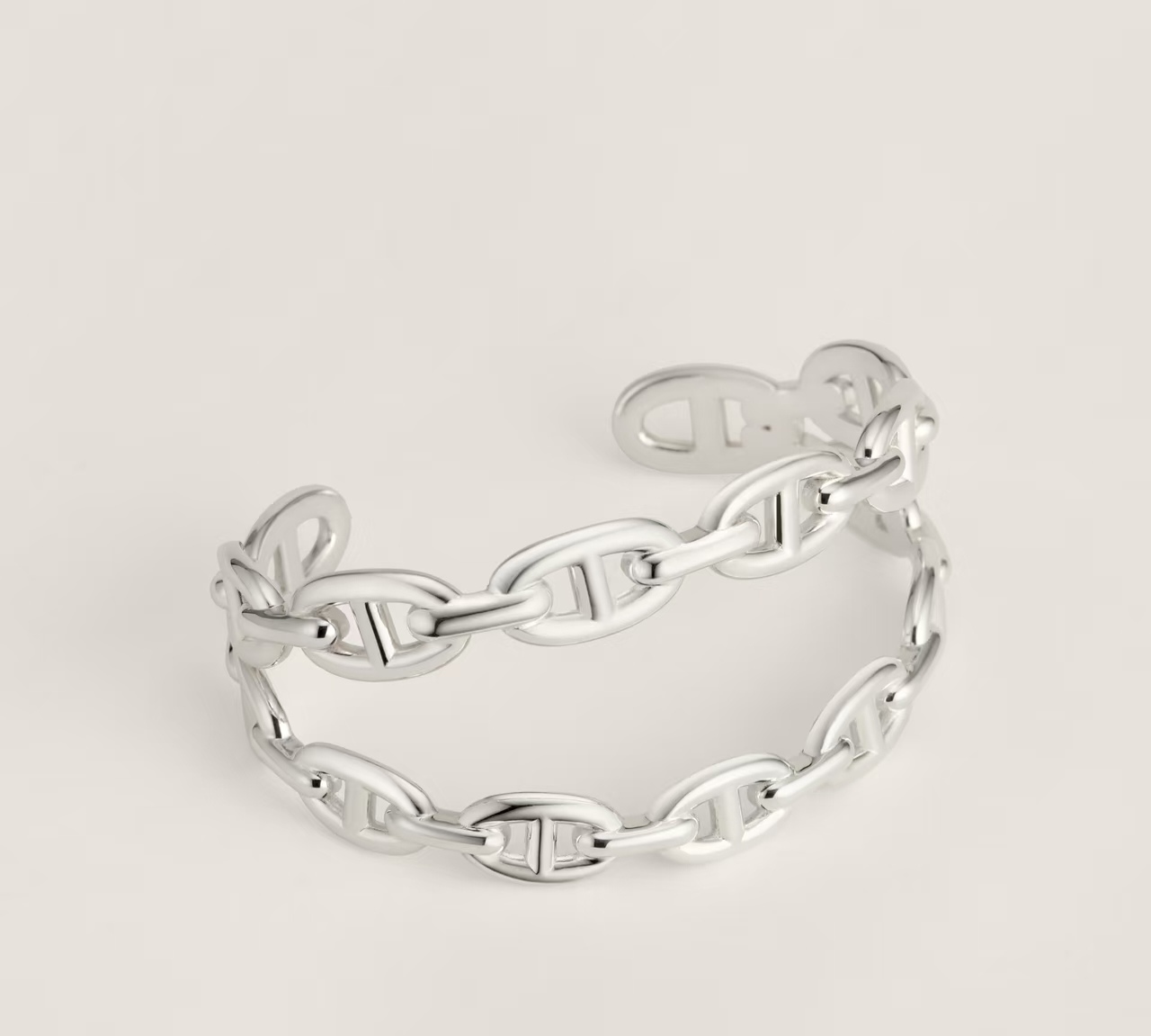 Bracciale Hermes Chaine d Ancre Enchainee Argento sterling metallo argentato senza pietre preziose Polsino aperto regolabile taglia unica