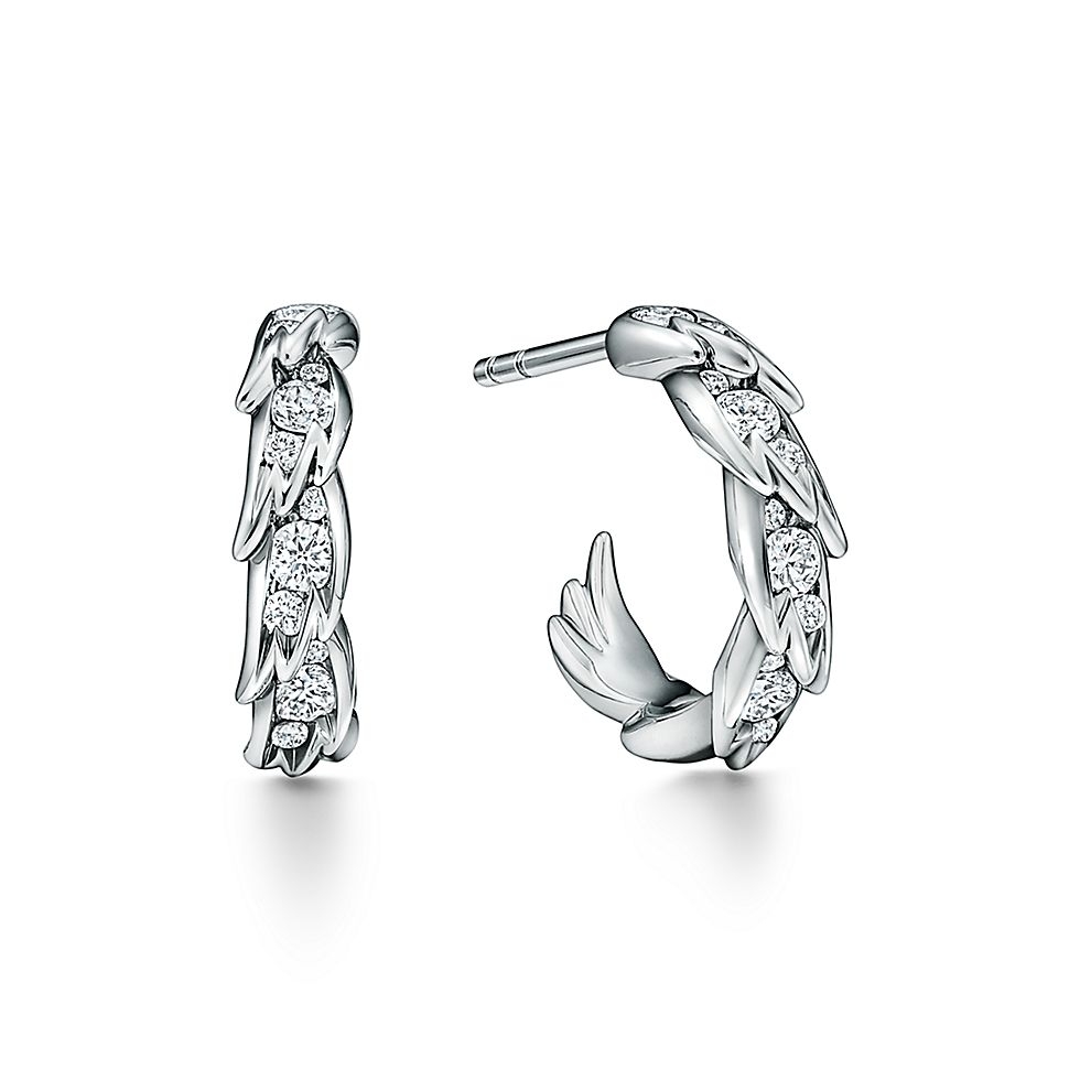 Tiffany Tiffany Victoria Vine Hoop Earrings earrings Available in 18k yellow gold 18k rose gold and sterling silver with round brilliant diamond accents 15mm hoop diameter