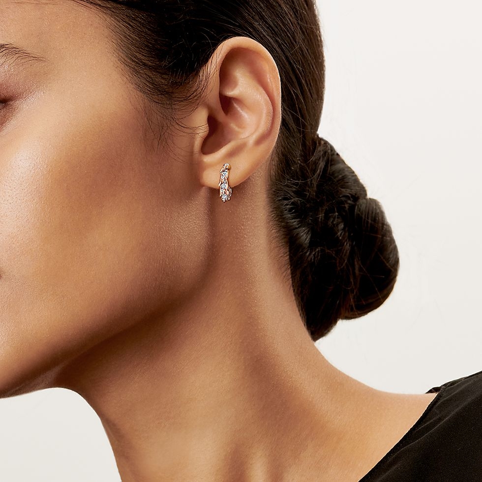 Tiffany Tiffany Victoria Vine Hoop Earrings earrings Available in 18k yellow gold 18k rose gold and sterling silver with round brilliant diamond accents 15mm hoop diameter