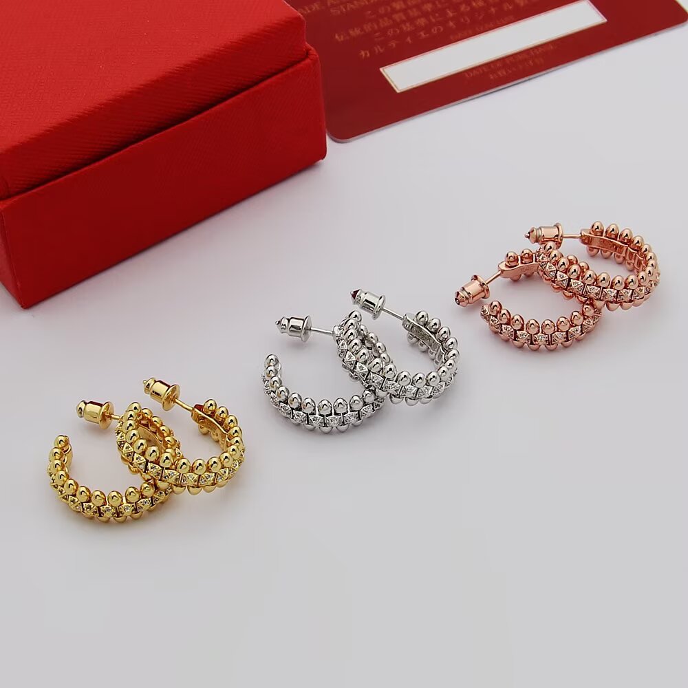 Cartier Clash de Cartier earrings Yellow gold with clear diamonds White gold with clear diamonds Rose gold with clear diamonds 15mm hoop diameter