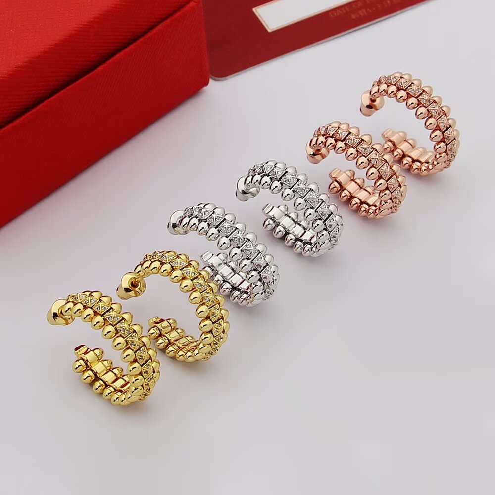 Cartier Clash de Cartier earrings Yellow gold with clear diamonds White gold with clear diamonds Rose gold with clear diamonds 15mm hoop diameter