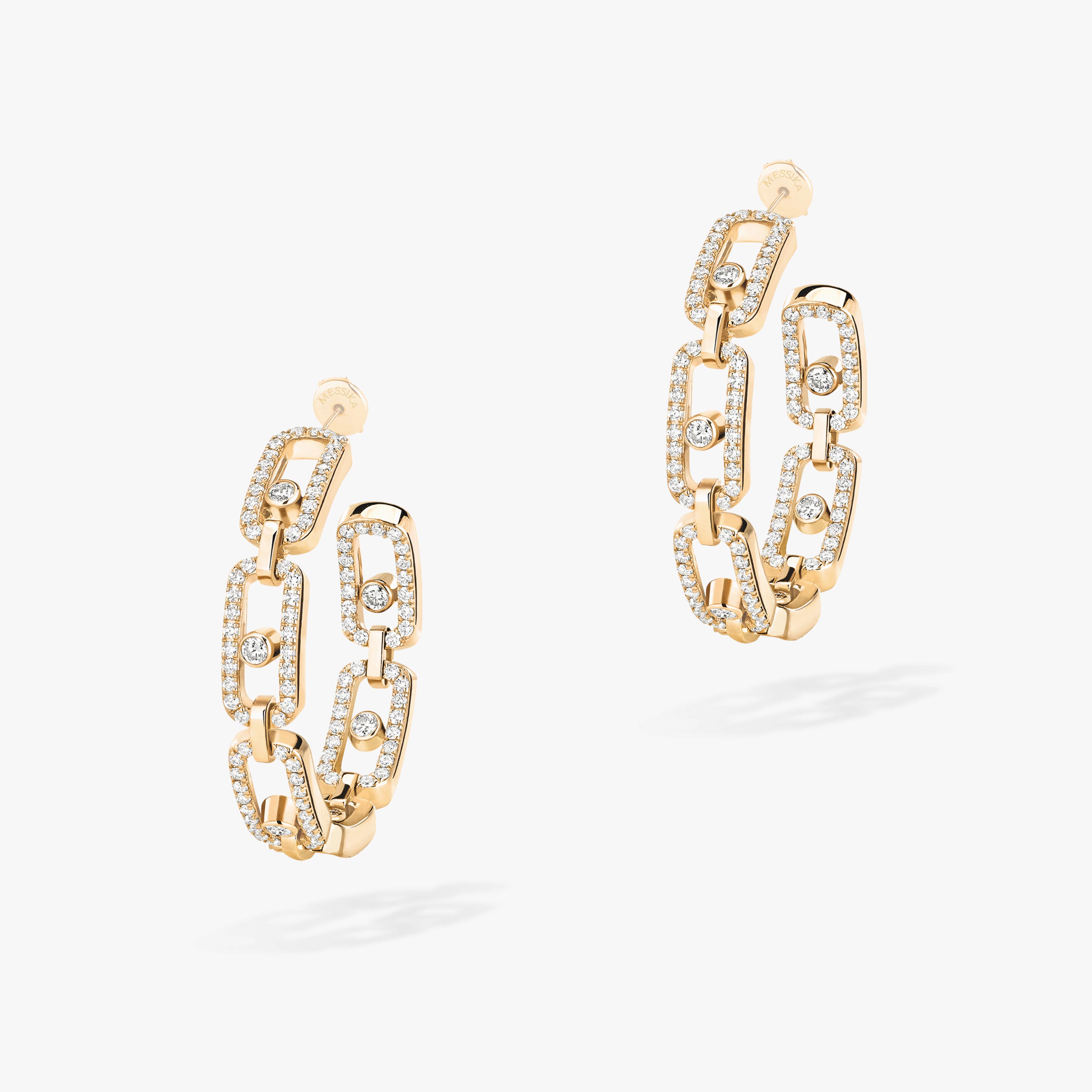 Messika Move Link earrings 18k white gold with pave diamonds 18k rose gold with pave diamonds 22mm hoop diameter