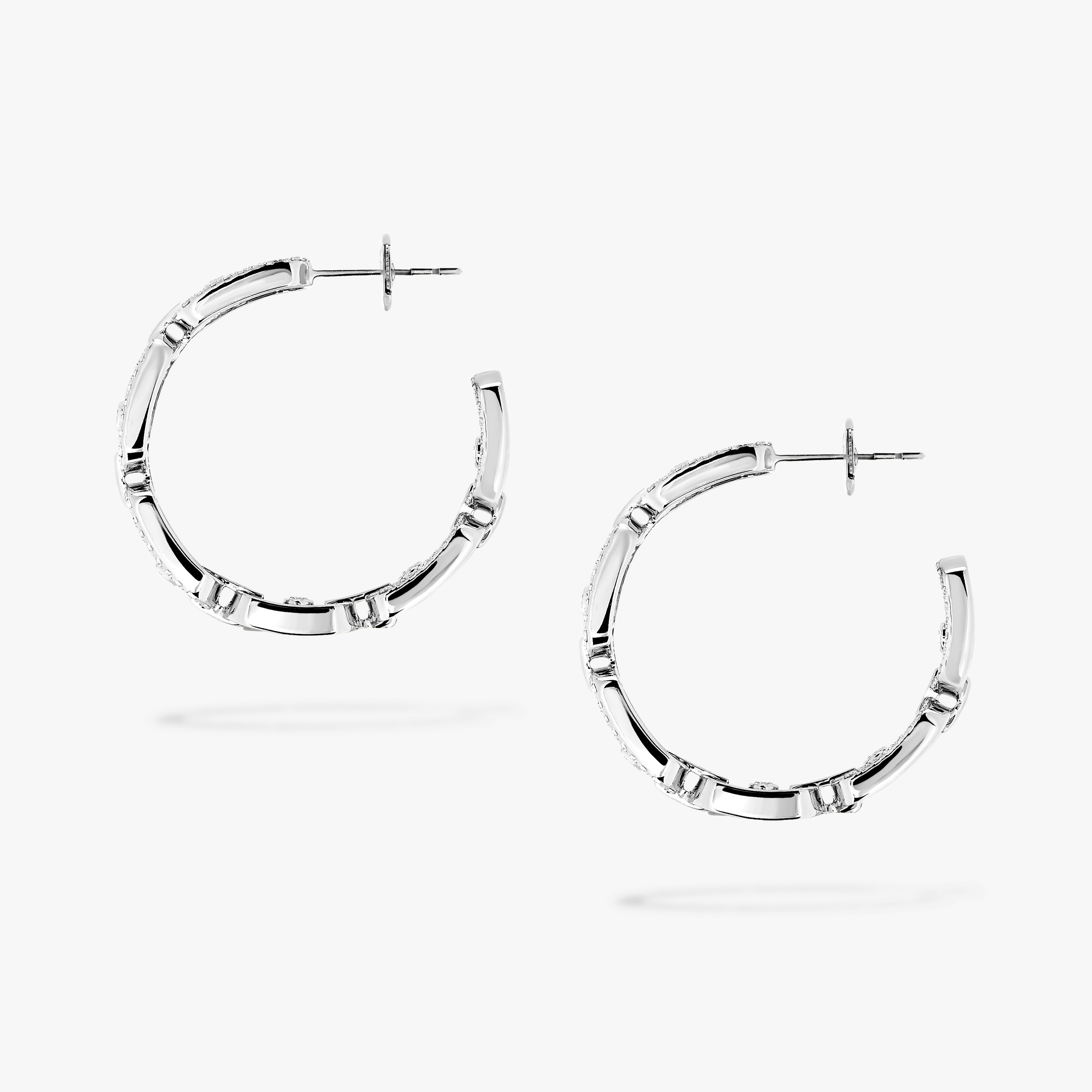 Messika Move Link earrings 18k white gold with pave diamonds 18k rose gold with pave diamonds 22mm hoop diameter