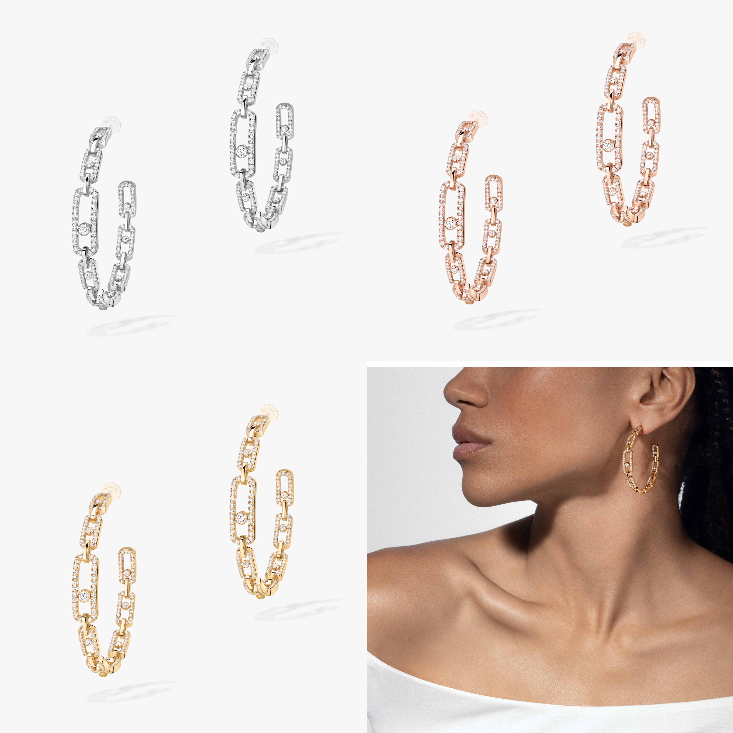 Messika Move Link earrings white gold rose gold yellow gold with diamonds small medium