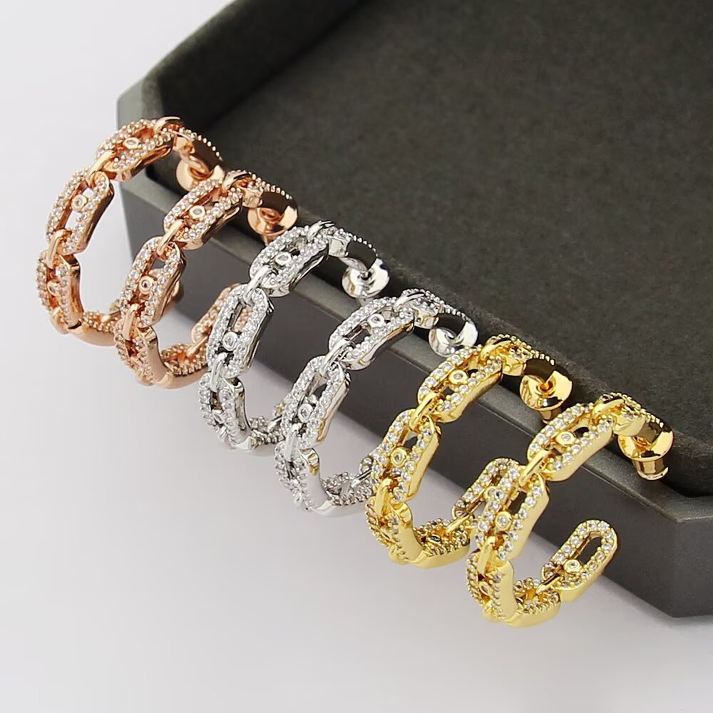 Messika Move Link earrings 18k yellow gold 18k white gold 18k rose gold with pave set clear diamonds 22mm hoop diameter