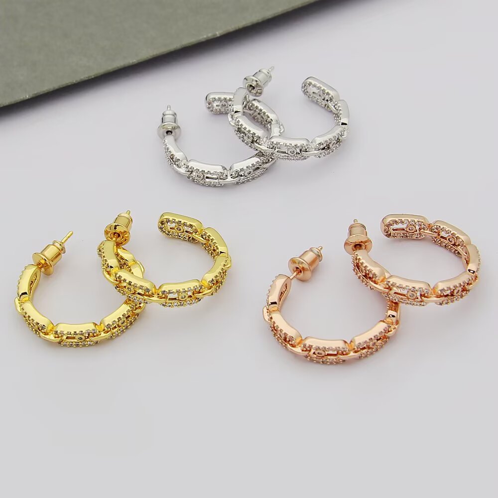 Messika Move Link earrings 18k yellow gold 18k white gold 18k rose gold with pave set clear diamonds 22mm hoop diameter