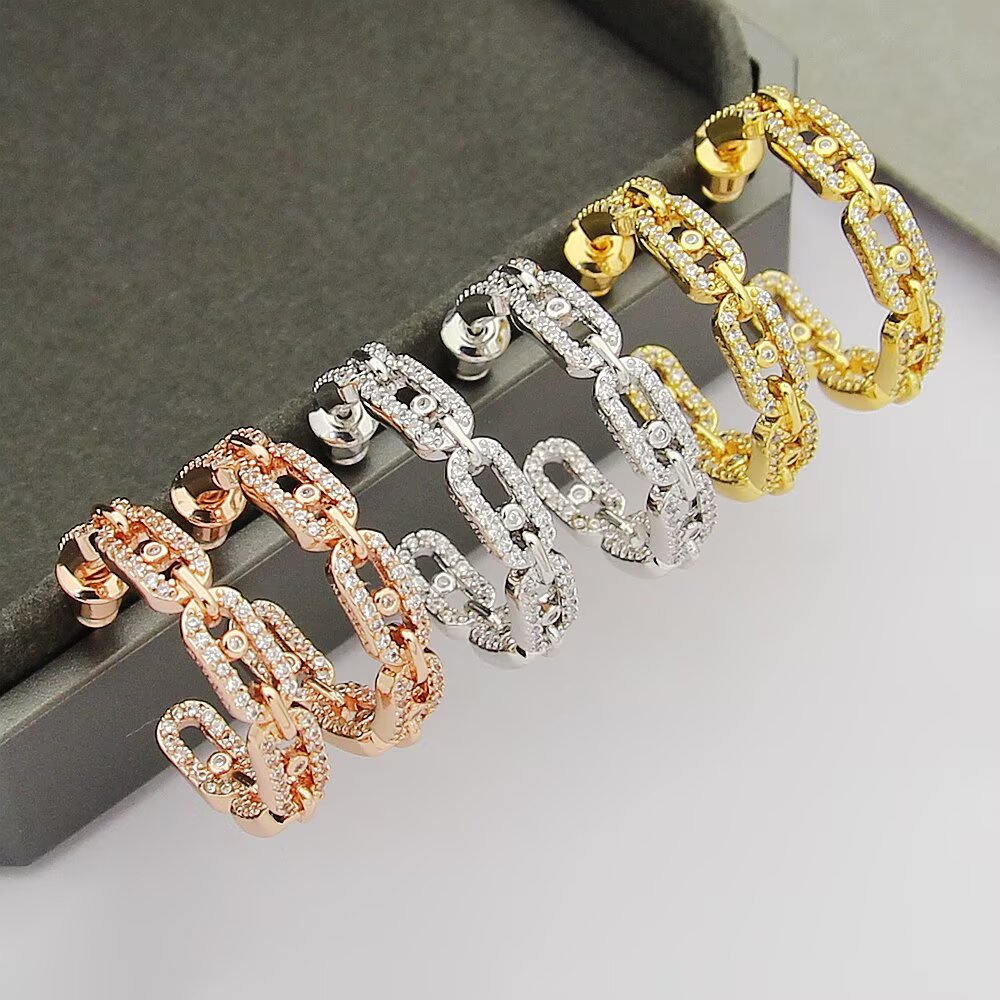Messika Move Link earrings 18k yellow gold 18k white gold 18k rose gold with pave set clear diamonds 22mm hoop diameter