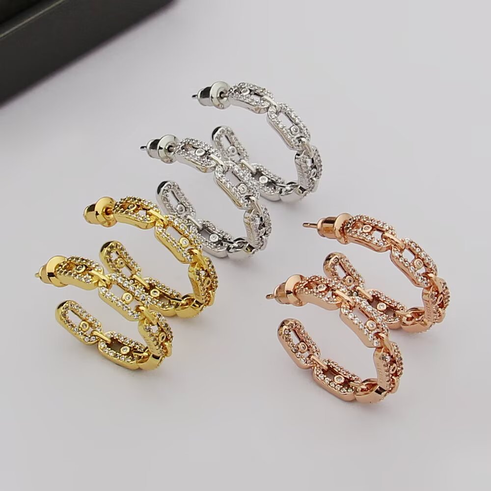 Messika Move Link earrings 18k yellow gold 18k white gold 18k rose gold with pave set clear diamonds 22mm hoop diameter