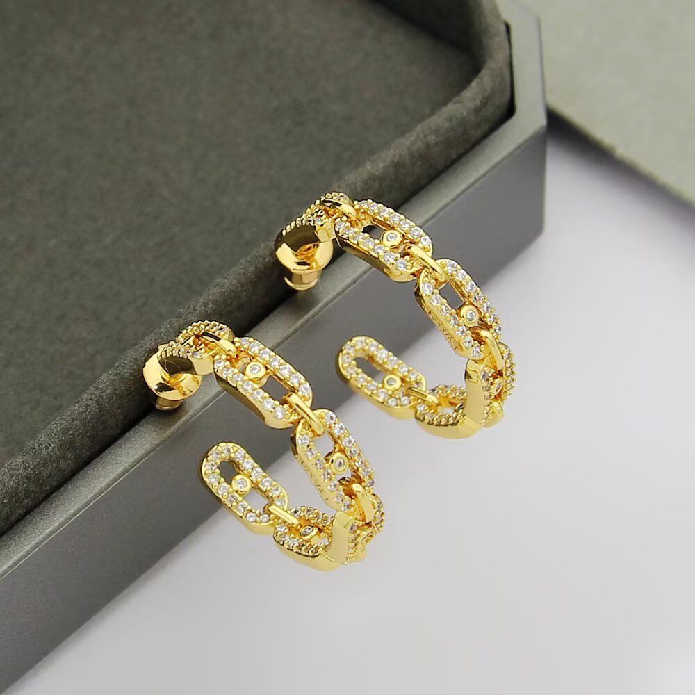 Messika Move Link earrings 18k yellow gold 18k white gold 18k rose gold with pave set clear diamonds 22mm hoop diameter
