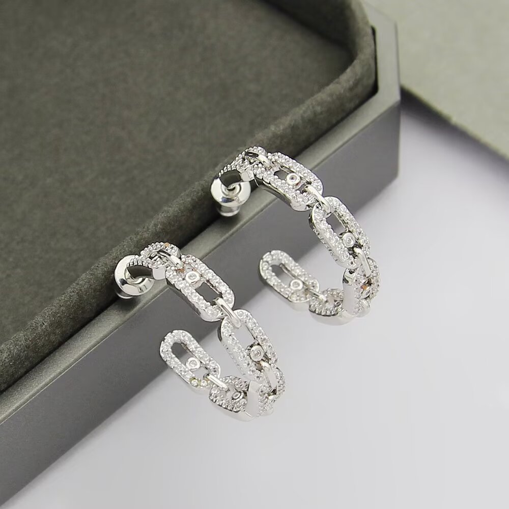 Messika Move Link earrings 18k yellow gold 18k white gold 18k rose gold with pave set clear diamonds 22mm hoop diameter