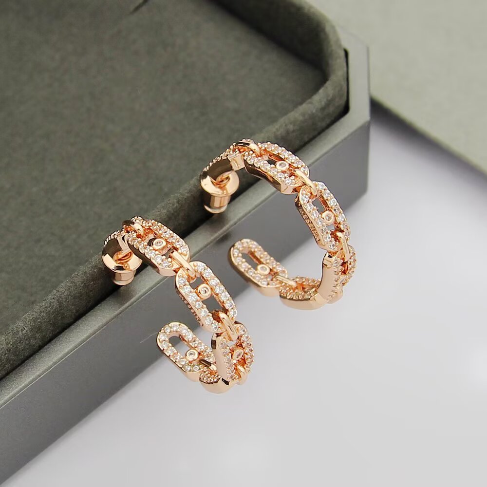 Messika Move Link earrings 18k yellow gold 18k white gold 18k rose gold with pave set clear diamonds 22mm hoop diameter