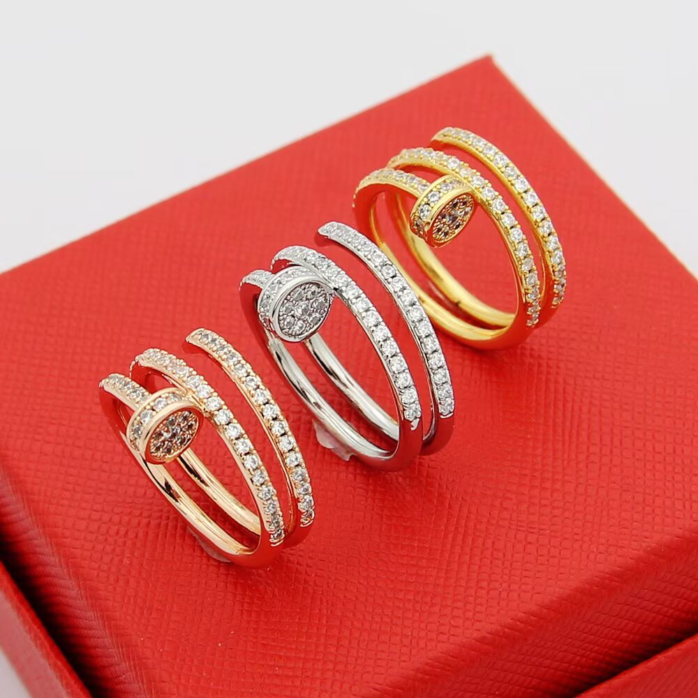 Cartier Juste un Clou ring 18k yellow gold 18k white gold 18k rose gold with pave set clear diamonds 7