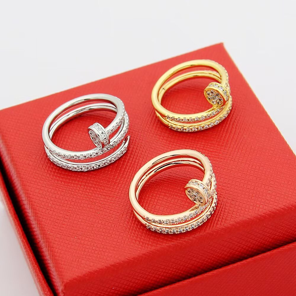 Cartier Juste un Clou ring 18k yellow gold 18k white gold 18k rose gold with pave set clear diamonds 7