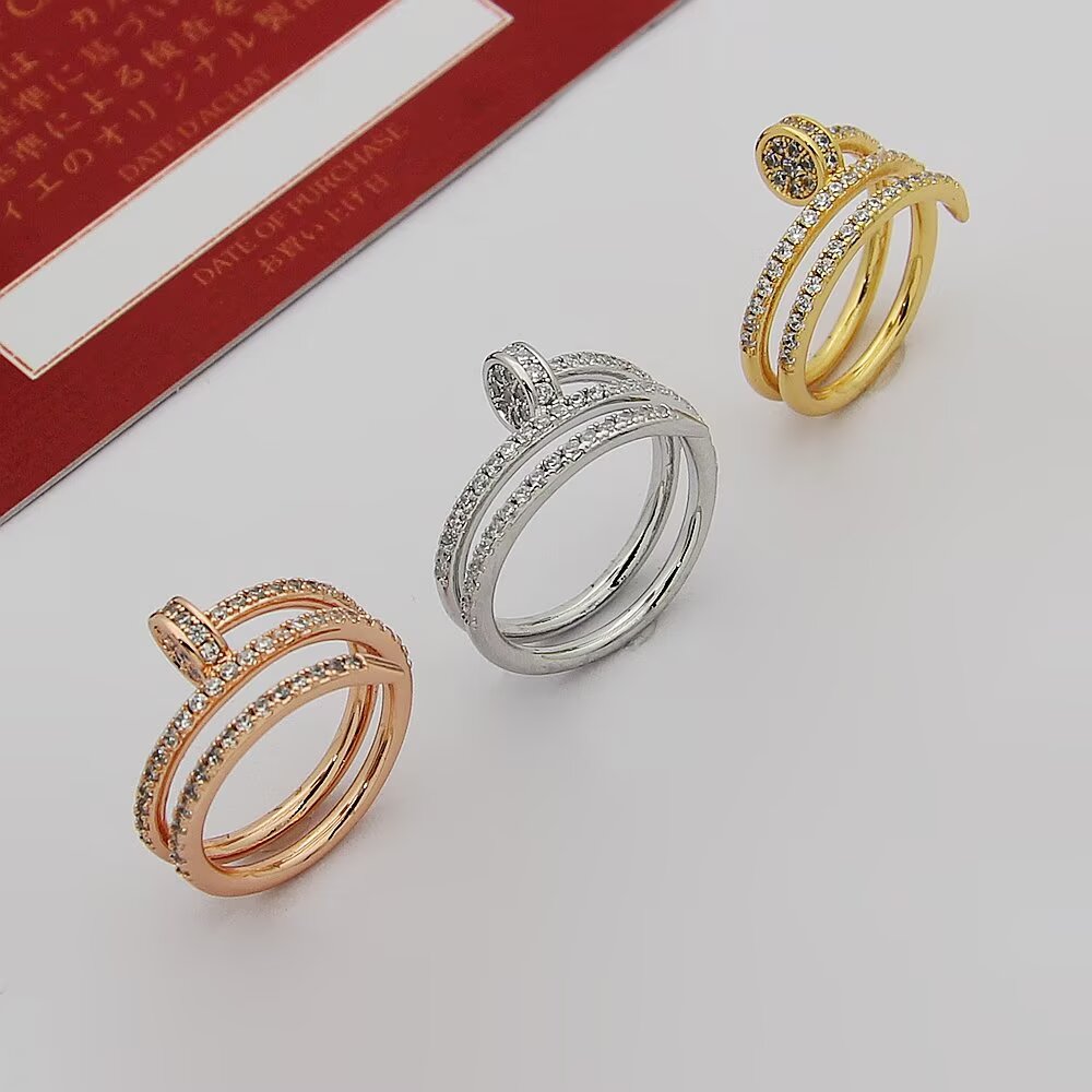 Cartier Juste un Clou ring 18k yellow gold 18k white gold 18k rose gold with pave set clear diamonds 7